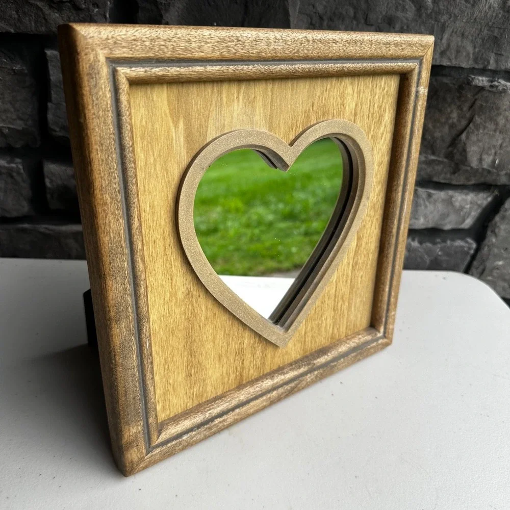 Vintage Rustic Wooden Heart Shaped Framed Wall Mirror Cottagecore Granny Country